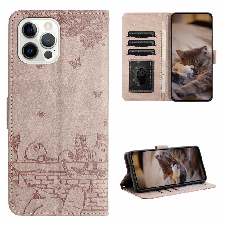 Cat Embossing Pattern Leather Phone Case with Lanyard