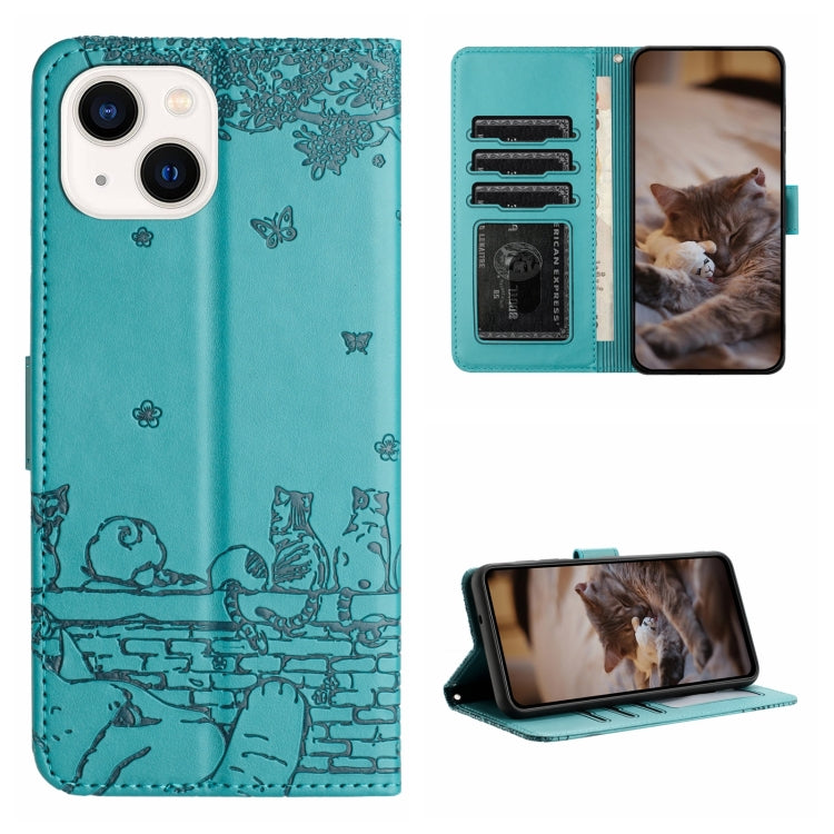 Cat Embossing Pattern Leather Phone Case with Lanyard