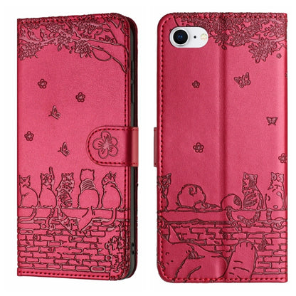 Cat Embossing Pattern Leather Phone Case with Lanyard