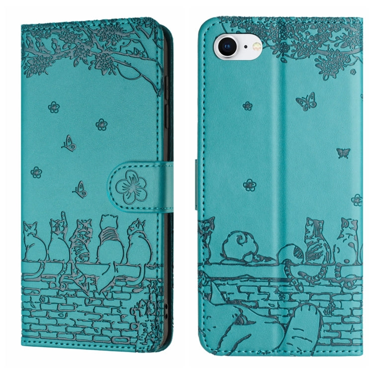 Cat Embossing Pattern Leather Phone Case with Lanyard