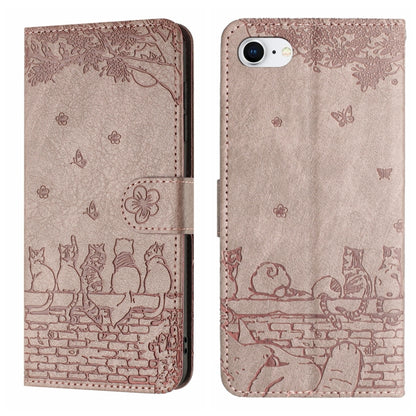 Cat Embossing Pattern Leather Phone Case with Lanyard