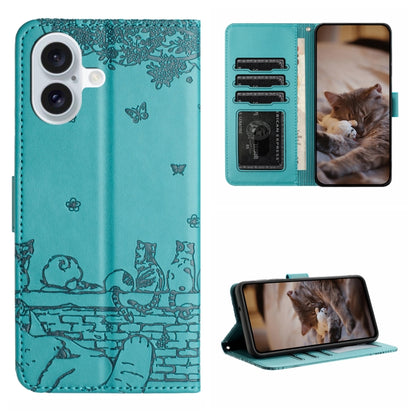 Cat Embossing Pattern Leather Phone Case with Lanyard