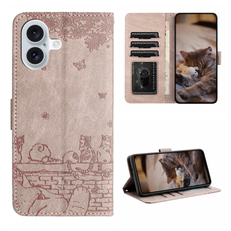 Cat Embossing Pattern Leather Phone Case with Lanyard