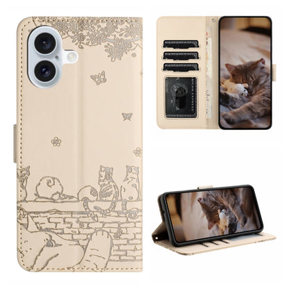 Cat Embossing Pattern Leather Phone Case with Lanyard