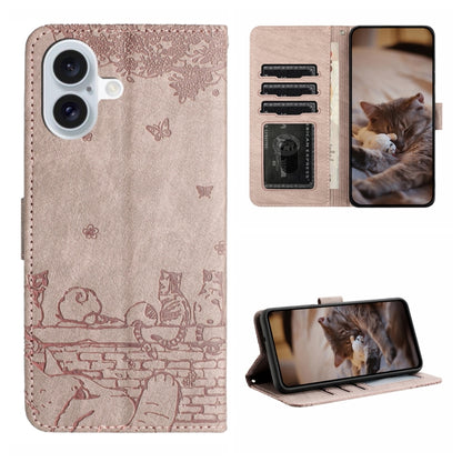 Cat Embossing Pattern Leather Phone Case with Lanyard