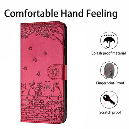 Cat Embossing Pattern Leather Phone Case with Lanyard