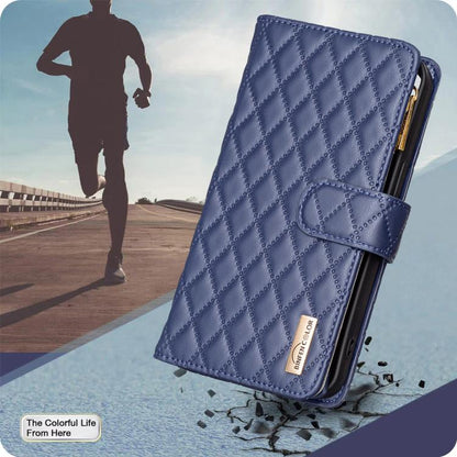 Diamond Lattice Zipper Wallet Leather Flip Phone Case