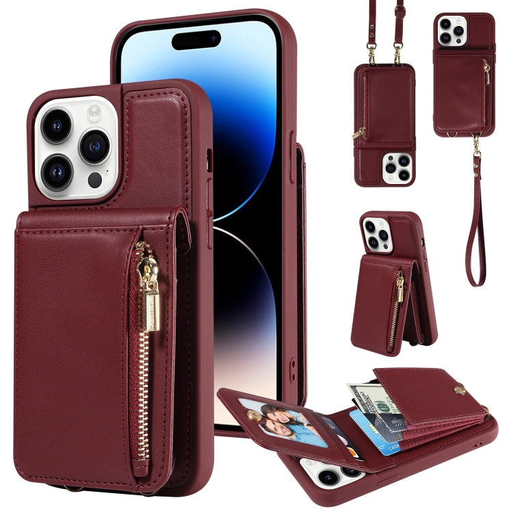 Crossbody Lanyard Zipper Wallet Leather Phone Case, For iPhone 16 Pro Max, For iPhone 16 Pro�����...