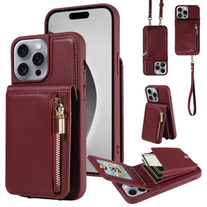 Crossbody Lanyard Zipper Wallet Leather Phone Case, For iPhone 16 Pro Max, For iPhone 16 Pro�����...