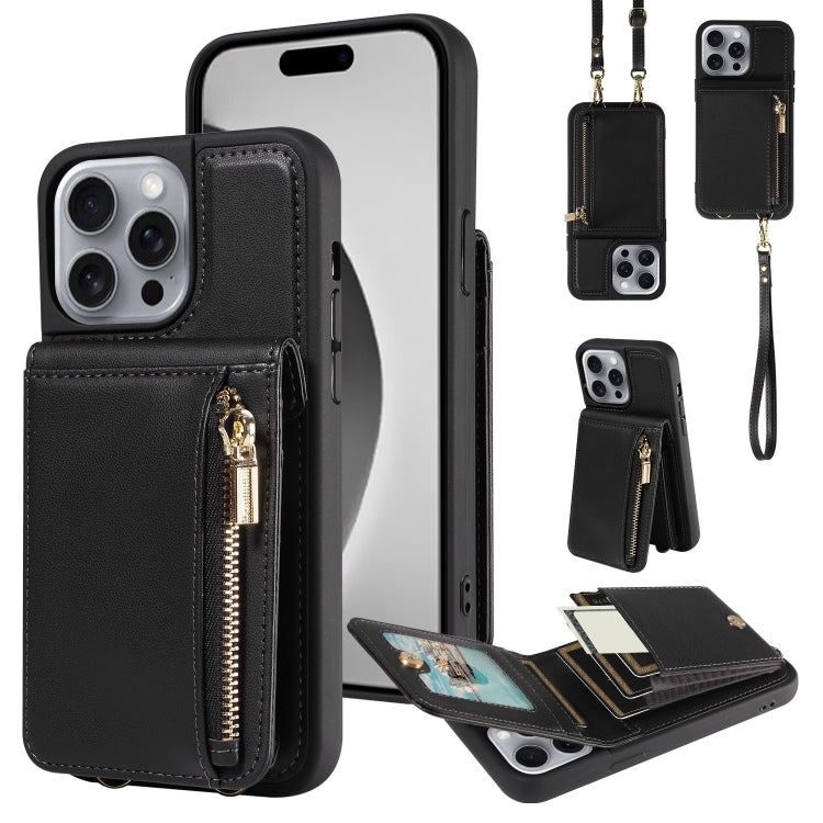 Crossbody Lanyard Zipper Wallet Leather Phone Case, For iPhone 16 Pro Max, For iPhone 16 Pro�����...