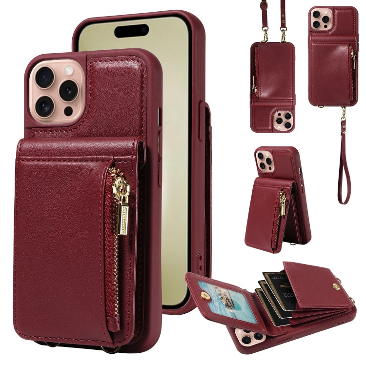 Crossbody Lanyard Zipper Wallet Leather Phone Case, For iPhone 16 Pro Max, For iPhone 16 Pro�����...