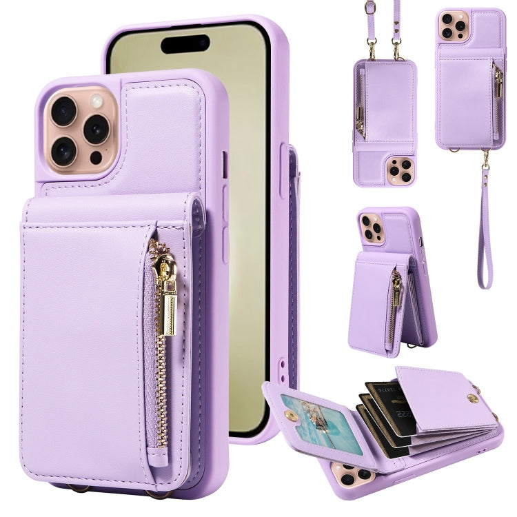 Crossbody Lanyard Zipper Wallet Leather Phone Case, For iPhone 16 Pro Max, For iPhone 16 Pro�����...