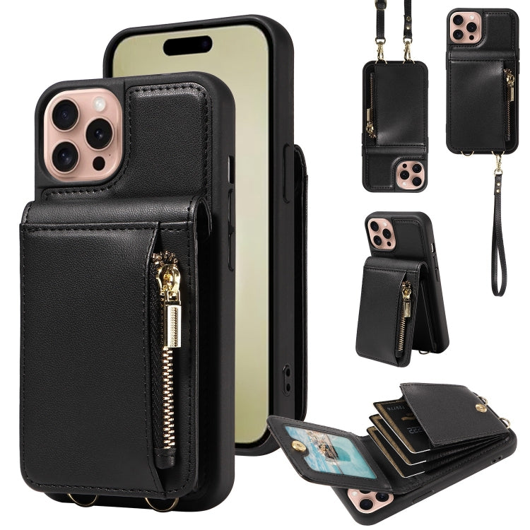Crossbody Lanyard Zipper Wallet Leather Phone Case, For iPhone 16 Pro Max, For iPhone 16 Pro�����...