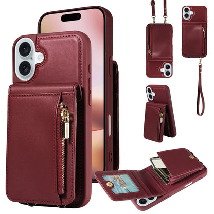 Crossbody Lanyard Zipper Wallet Leather Phone Case, For iPhone 16 Pro Max, For iPhone 16 Pro�����...