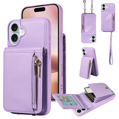 Crossbody Lanyard Zipper Wallet Leather Phone Case, For iPhone 16 Pro Max, For iPhone 16 Pro�����...
