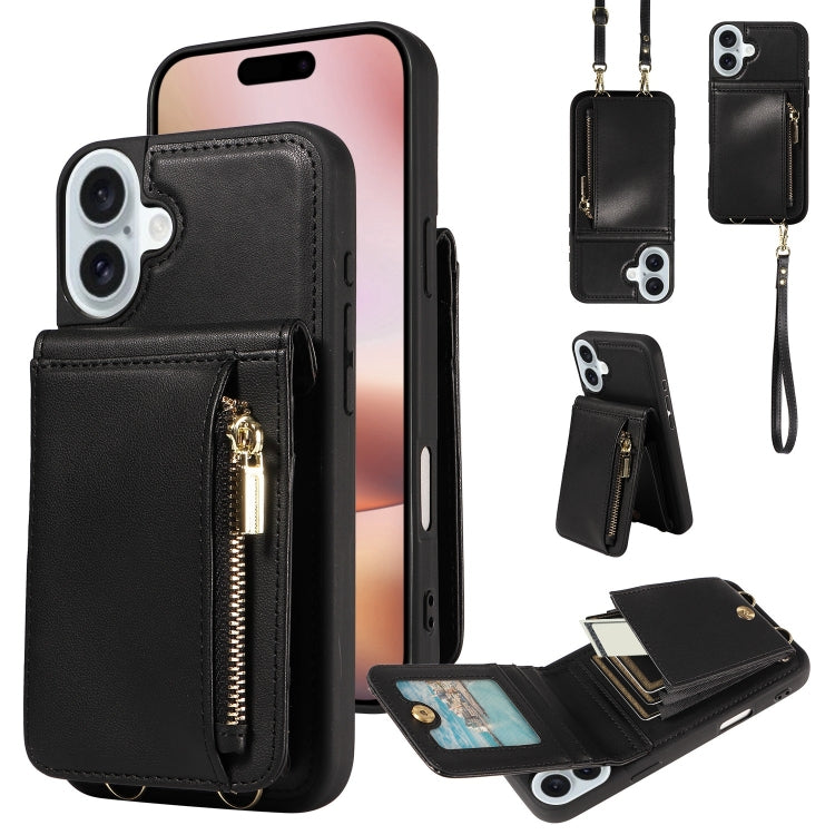 Crossbody Lanyard Zipper Wallet Leather Phone Case, For iPhone 16 Pro Max, For iPhone 16 Pro�����...
