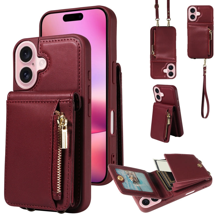 Crossbody Lanyard Zipper Wallet Leather Phone Case, For iPhone 16 Pro Max, For iPhone 16 Pro�����...