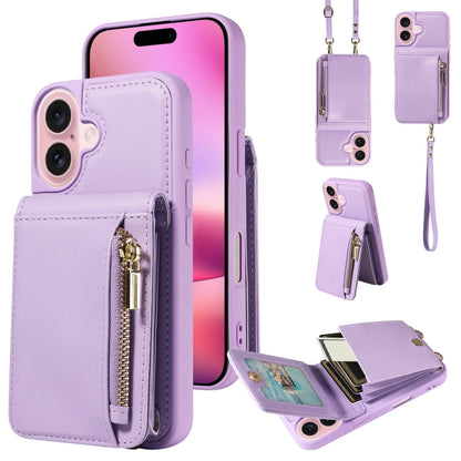 Crossbody Lanyard Zipper Wallet Leather Phone Case, For iPhone 16 Pro Max, For iPhone 16 Pro�����...