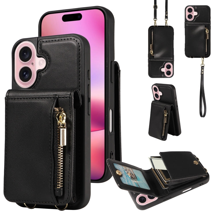 Crossbody Lanyard Zipper Wallet Leather Phone Case, For iPhone 16 Pro Max, For iPhone 16 Pro�����...
