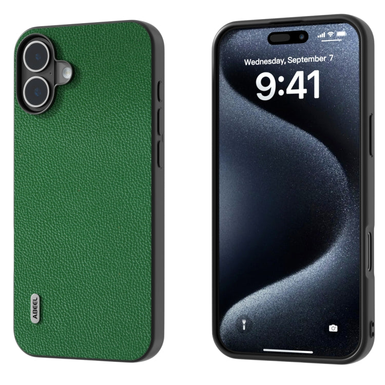 ABEEL Black Edge Genuine Leather Mino Phone Case, For iPhone 16 Pro Max, For iPhone 16 Pro�������...