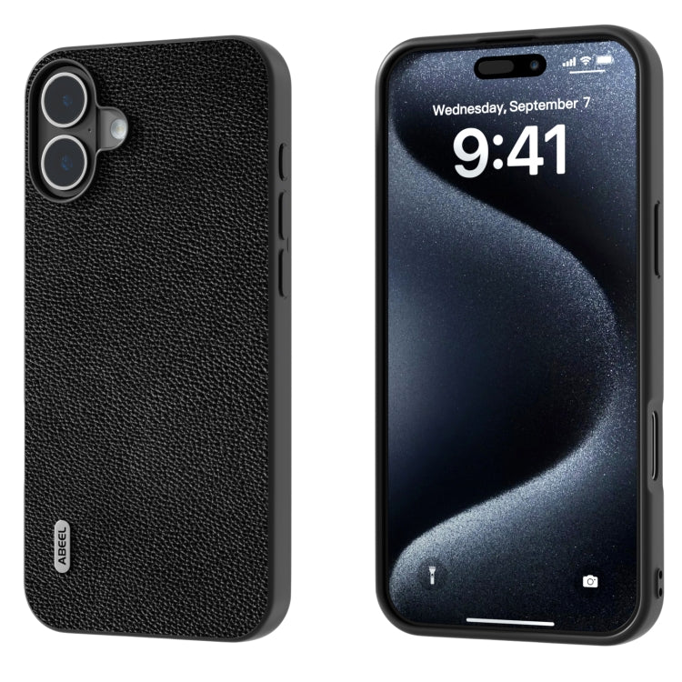 ABEEL Black Edge Genuine Leather Mino Phone Case, For iPhone 16 Pro Max, For iPhone 16 Pro�������...