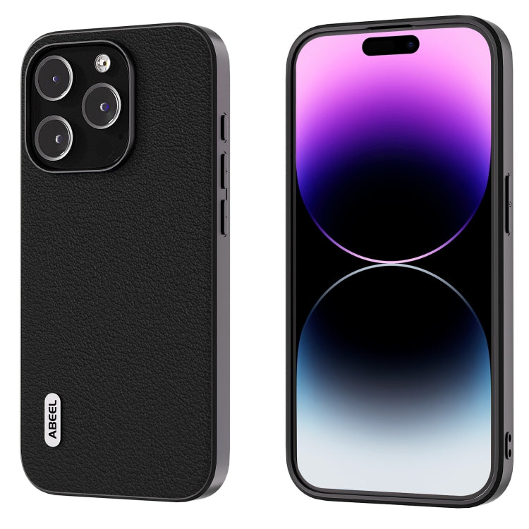 ABEEL Genuine Leather Wave Black Edge Phone Case, For iPhone 16 Pro Max, For iPhone 16 Pro�������...