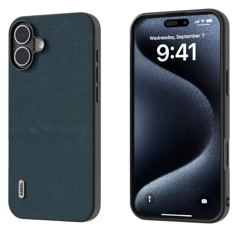 ABEEL Genuine Leather Wave Black Edge Phone Case, For iPhone 16 Pro Max, For iPhone 16 Pro�������...