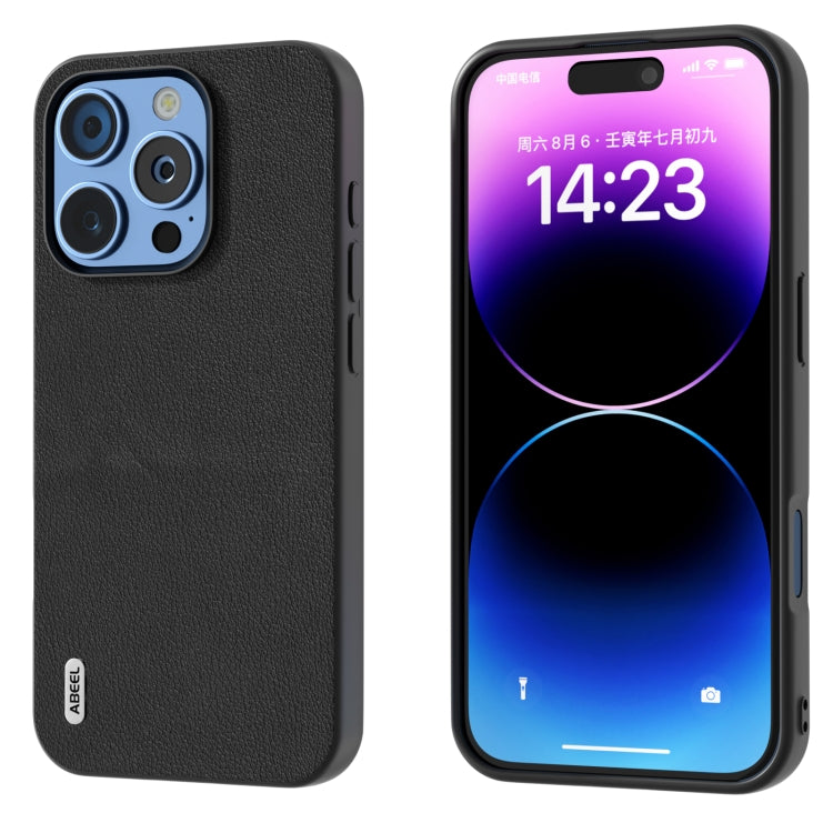 ABEEL Genuine Leather Wave Black Edge Phone Case, For iPhone 16 Pro Max, For iPhone 16 Pro�������...