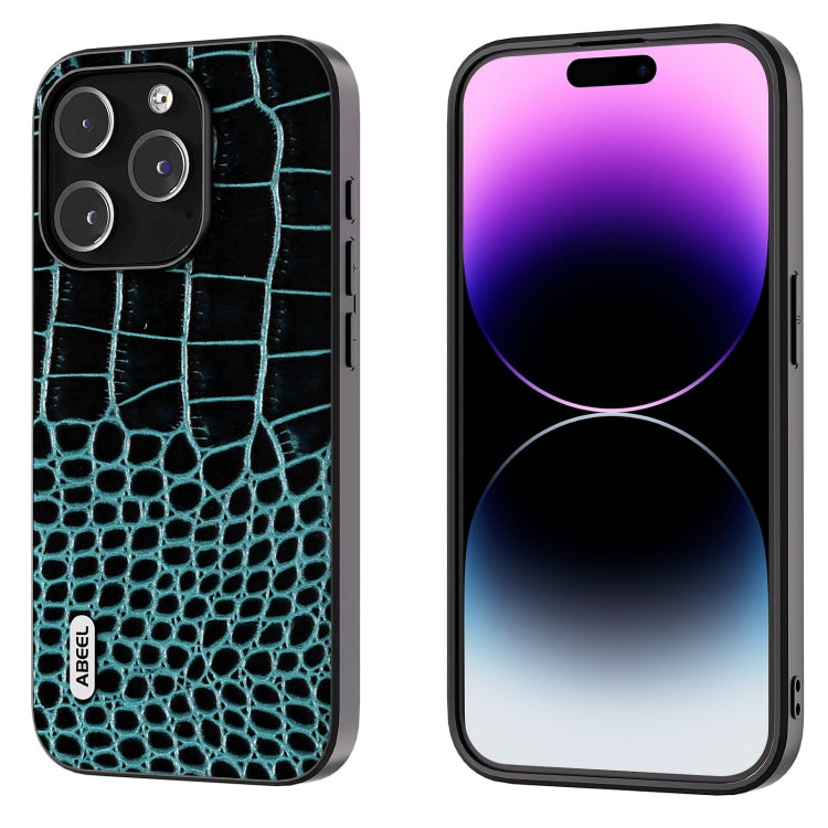 ABEEL Genuine Leather Crocodile Pattern Black Edge Phone Case, For iPhone 16 Pro Max�������������...