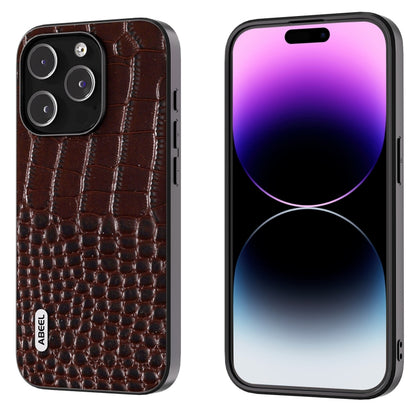 ABEEL Genuine Leather Crocodile Pattern Black Edge Phone Case, For iPhone 16 Pro Max�������������...