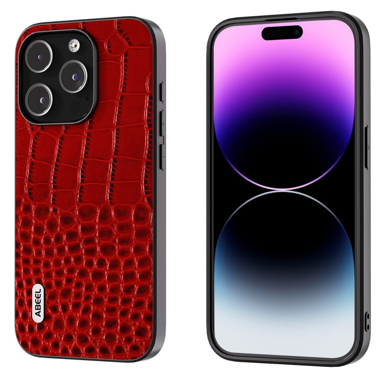 ABEEL Genuine Leather Crocodile Pattern Black Edge Phone Case, For iPhone 16 Pro Max�������������...