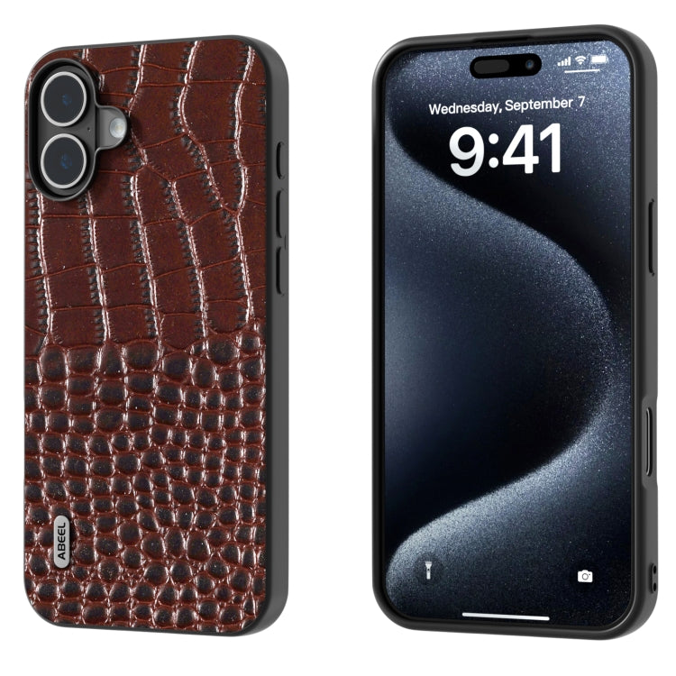 ABEEL Genuine Leather Crocodile Pattern Black Edge Phone Case, For iPhone 16 Pro Max�������������...