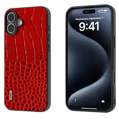 ABEEL Genuine Leather Crocodile Pattern Black Edge Phone Case, For iPhone 16 Pro Max�������������...