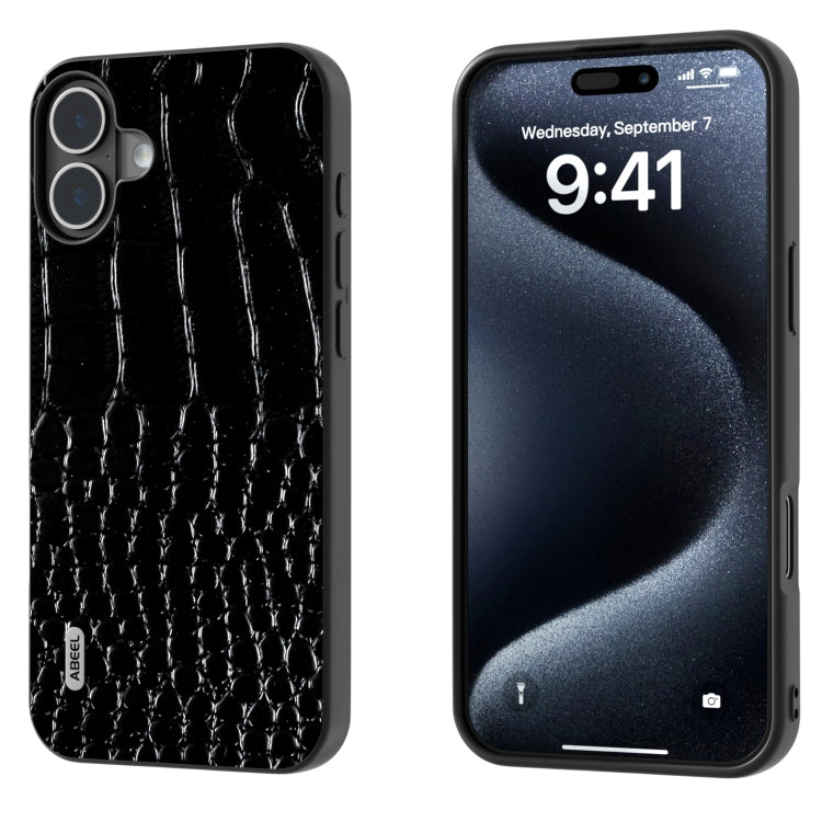 ABEEL Genuine Leather Crocodile Pattern Black Edge Phone Case, For iPhone 16 Pro Max�������������...