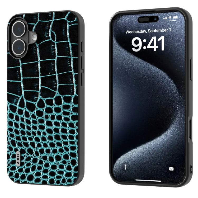 ABEEL Genuine Leather Crocodile Pattern Black Edge Phone Case, For iPhone 16 Pro Max�������������...