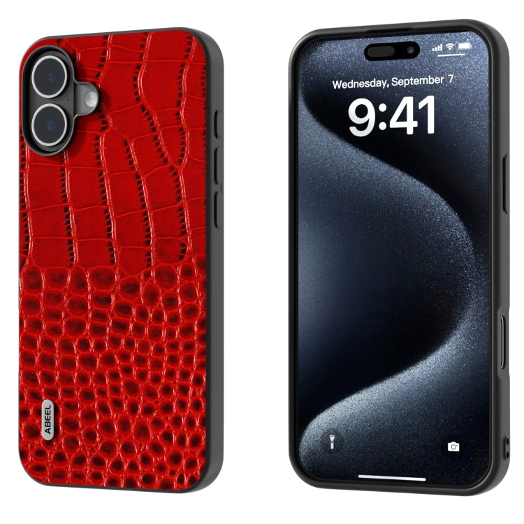 ABEEL Genuine Leather Crocodile Pattern Black Edge Phone Case, For iPhone 16 Pro Max�������������...