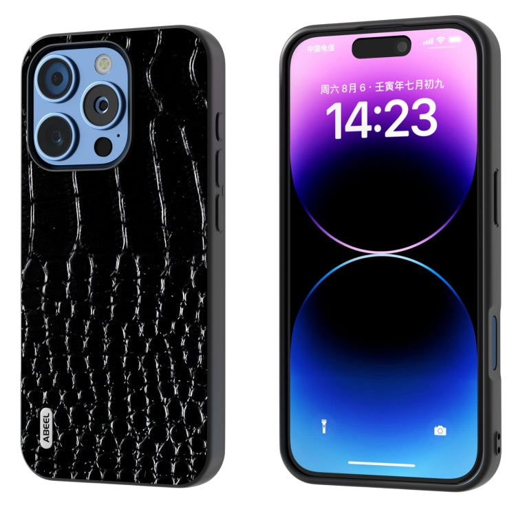 ABEEL Genuine Leather Crocodile Pattern Black Edge Phone Case, For iPhone 16 Pro Max�������������...