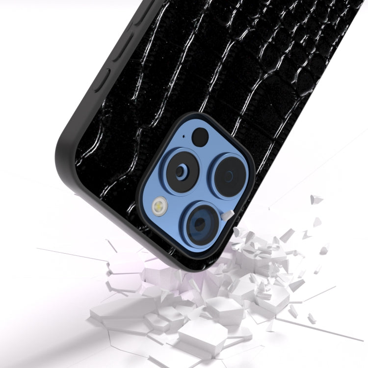 ABEEL Genuine Leather Crocodile Pattern Black Edge Phone Case, For iPhone 16 Pro Max�������������...