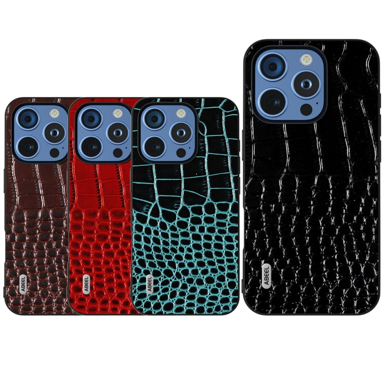 ABEEL Genuine Leather Crocodile Pattern Black Edge Phone Case, For iPhone 16 Pro Max�������������...