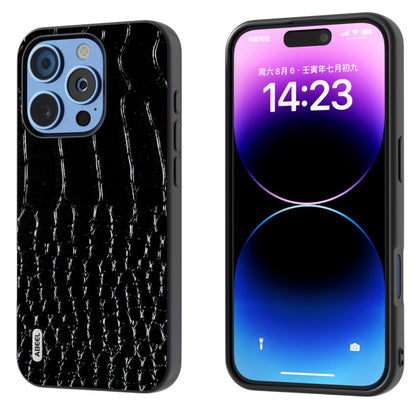 ABEEL Genuine Leather Crocodile Pattern Black Edge Phone Case, For iPhone 16 Pro Max�������������...