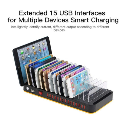 WLX-815P 180W 15 Ports USB Fast Charging Dock Smart Charger with Holder, 180W US Plug, 180W EU Pl...