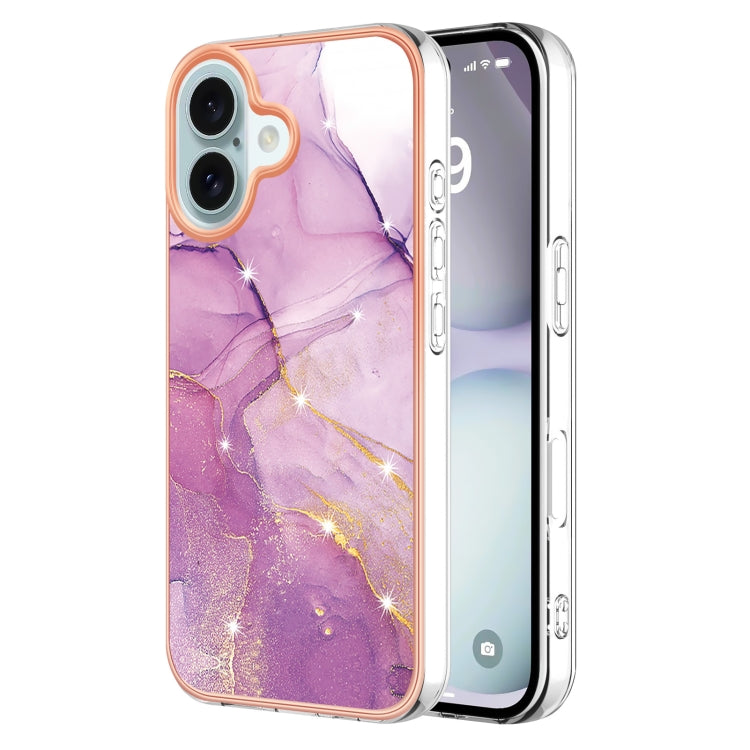 Electroplating Marble Pattern Dual-side IMD TPU Shockproof Phone Case, For iPhone 16 Pro Max�����...