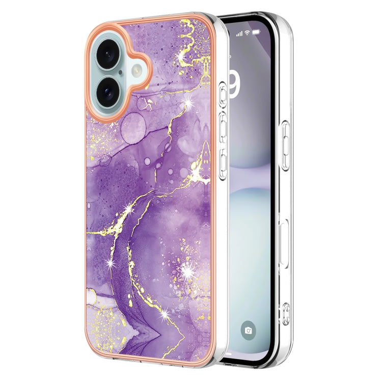 Electroplating Marble Pattern Dual-side IMD TPU Shockproof Phone Case, For iPhone 16 Pro Max�����...