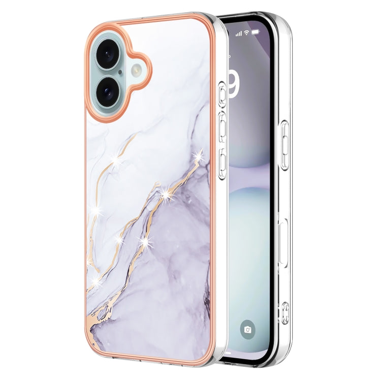 Electroplating Marble Pattern Dual-side IMD TPU Shockproof Phone Case, For iPhone 16 Pro Max�����...