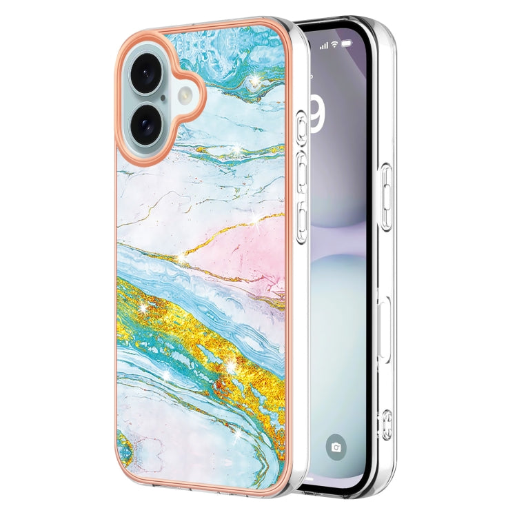 Electroplating Marble Pattern Dual-side IMD TPU Shockproof Phone Case, For iPhone 16 Pro Max�����...