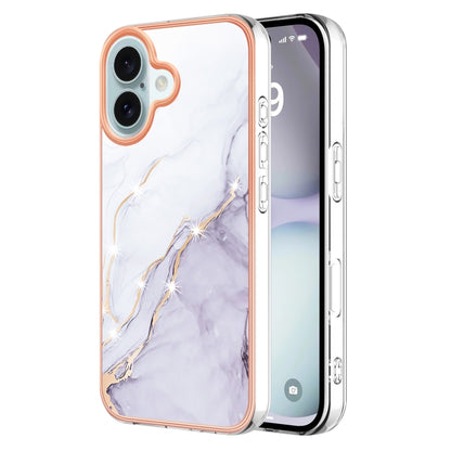 Electroplating Marble Pattern Dual-side IMD TPU Shockproof Phone Case, For iPhone 16 Pro Max�����...