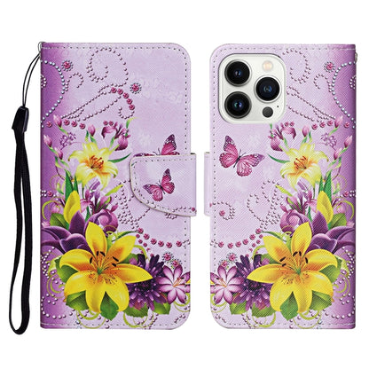3D Colored Drawing Flip Leather Phone Case, For iPhone 16 Pro Max, For iPhone 16 Pro�������������...
