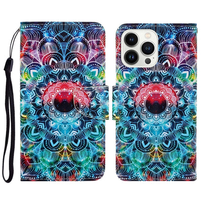 3D Colored Drawing Flip Leather Phone Case, For iPhone 16 Pro Max, For iPhone 16 Pro�������������...