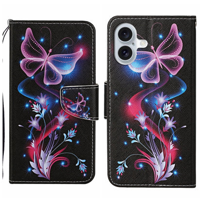 3D Colored Drawing Flip Leather Phone Case, For iPhone 16 Pro Max, For iPhone 16 Pro�������������...
