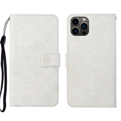 Ethnic Style Embossed Pattern Leather Phone Case, For iPhone 16e, For iPhone 16 Pro Max����������...